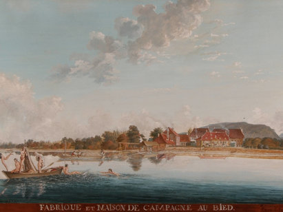 Chambrier, Samuel de, Fabrique et maison de campagne au Bied, fin du 18e siècle, gouache. H 2006-64