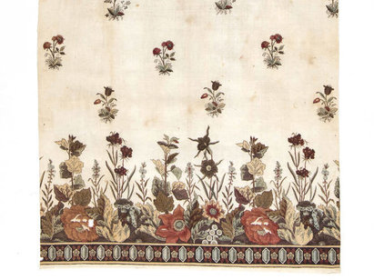 Toile en indienne, manufacture non identifiée, attribuée à Neuchâtel, vers 1790, impression à la planche de bois. AA 3604