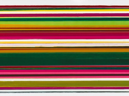 Thierry Feuz (*1968), Super natural panorama large 11/2003, 2003. Laque synthétique sur toile, 110.5 x 220 cm. ©MahN - AP 2553