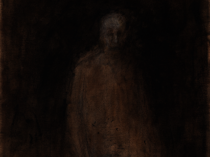 Zoran Music, Grande figura grigia 1, 1997. Fusain et huile sur toile, 146 x 114 cm. ©MahN - photo: Maciej Czepiel