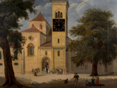 Moritz, Frédéric William, Collégiale de Neuchâtel, vers 1815, huile. H 6033