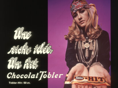 Reag-Dia Reklame AG, Chocolat Tobler - Une riche idée - Un hit, vers 1975, diapositive sur verre. ST 5262.30