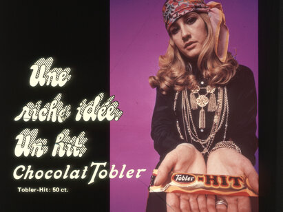Reag-Dia Reklame AG, Chocolat Tobler - Une riche idée - Un hit, vers 1975, diapositive sur verre. ST 5262.30