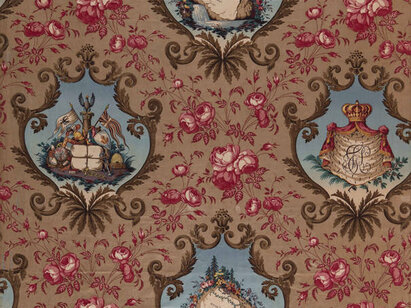 Toile en indienne, Fabrique-Neuve de Cortaillod, Neuchâtel, 1842, impression à la planche de bois. AA 7018