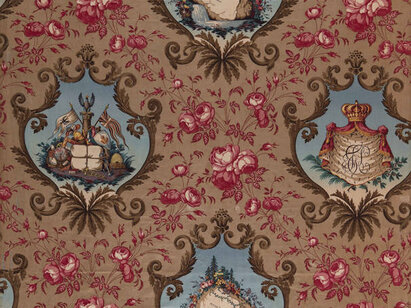 Toile en indienne, Fabrique-Neuve de Cortaillod, Neuchâtel, 1842, impression à la planche de bois. AA 7018