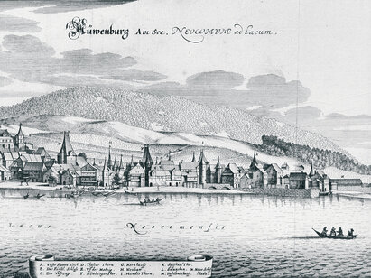 Matthieu Maerian, Nüwenburg Am See. Neocomum ad Lacum, 1642, gravure sur cuivre. H 1117