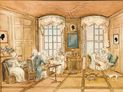 Auguste Bachelin (attribué à), Scène d'intérieur, milieu 19e siècle, dessin. H 1991-1