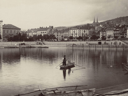 Victor Emmanuel Attinger, Port de Neuchâtel, vers 1891, négatif sur verre. H 2021.3.1815