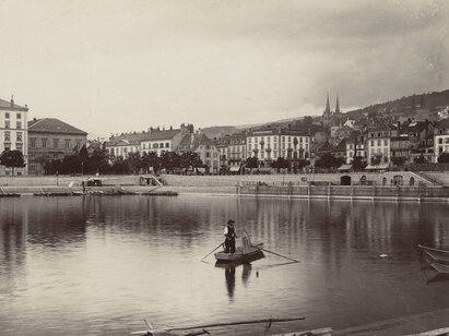 Victor Emmanuel Attinger, Port de Neuchâtel, vers 1891, négatif sur verre. H 2021.3.1815