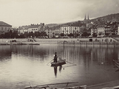 Victor Emmanuel Attinger, Port de Neuchâtel, vers 1891, négatif sur verre. H 2021.3.1815